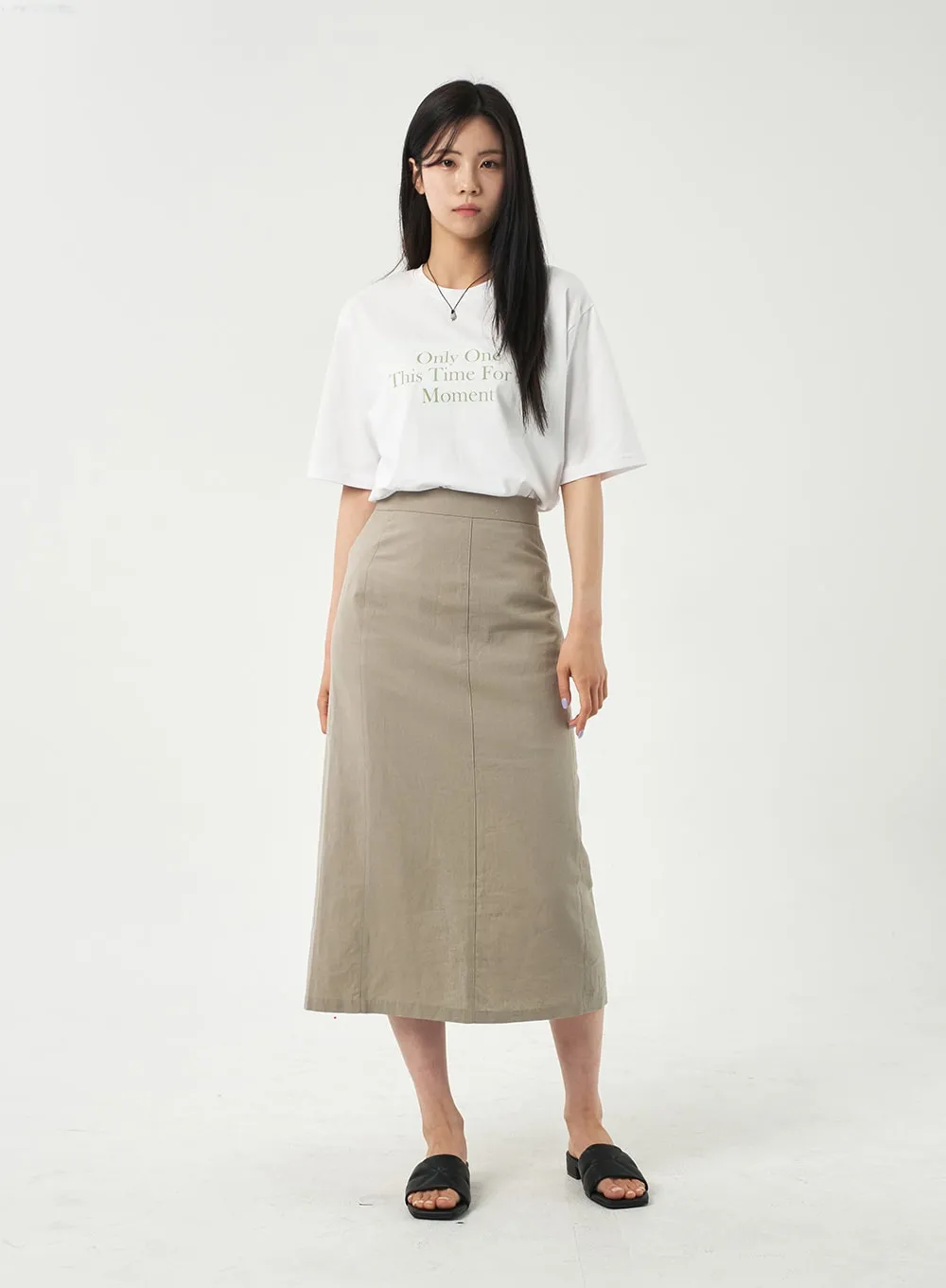 Linen Blend Maxi Skirt OY302