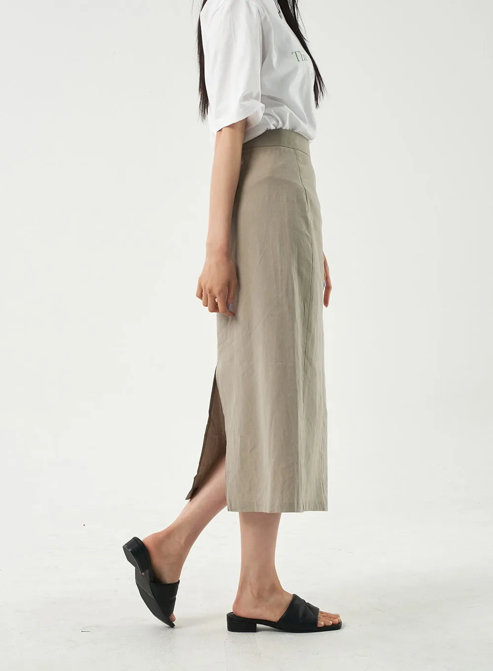 Linen Blend Maxi Skirt OY302