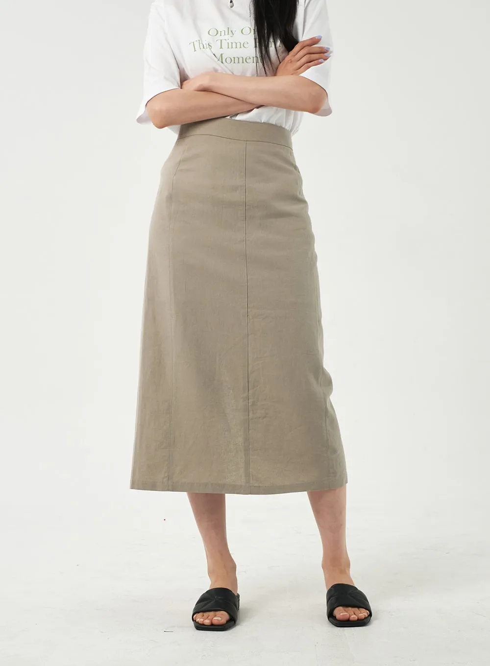 Linen Blend Maxi Skirt OY302