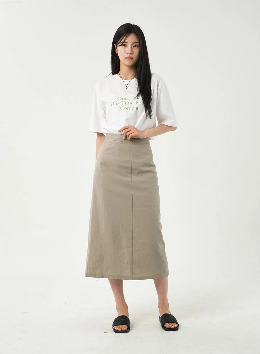 Linen Blend Maxi Skirt OY302