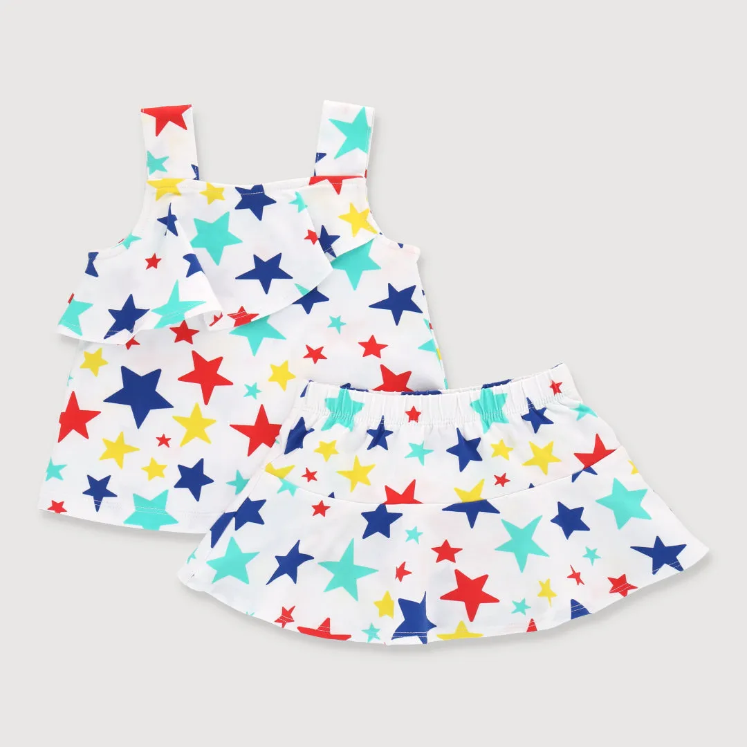 Little Explorer Baby Girl Ruffled Top Set (Rainbow Stars)