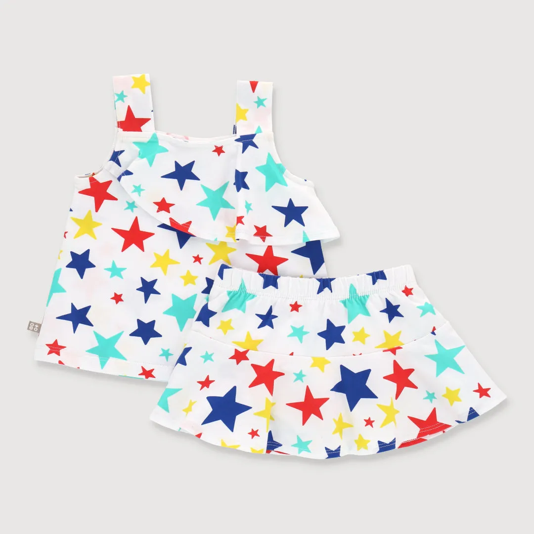 Little Explorer Baby Girl Ruffled Top Set (Rainbow Stars)