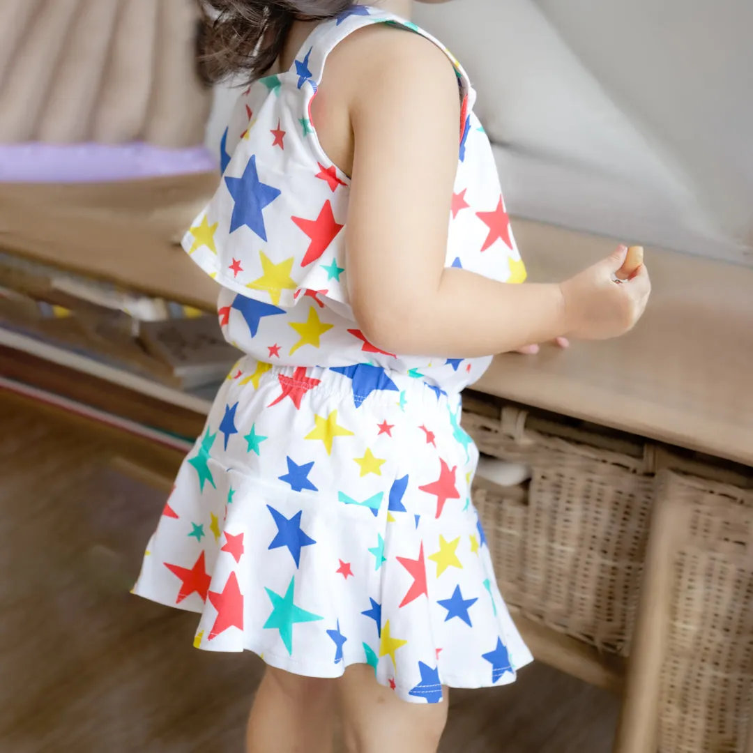 Little Explorer Baby Girl Ruffled Top Set (Rainbow Stars)