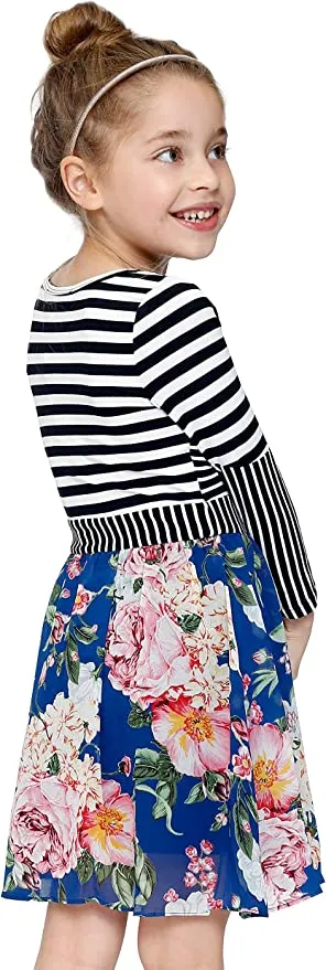 Little Girl’s Striped Floral Print Dress