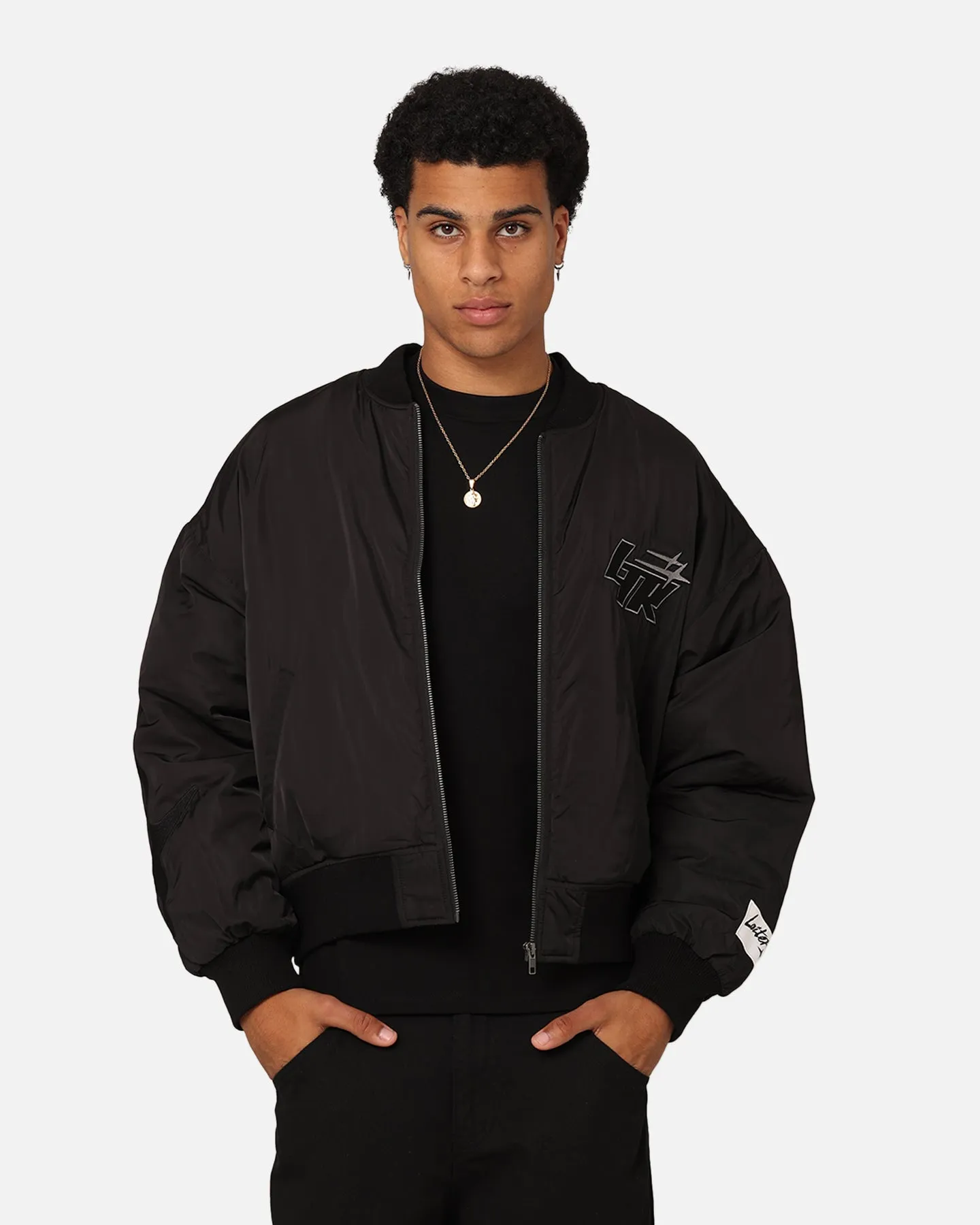 Loiter Shadow Cropped Bomber Jacket Black