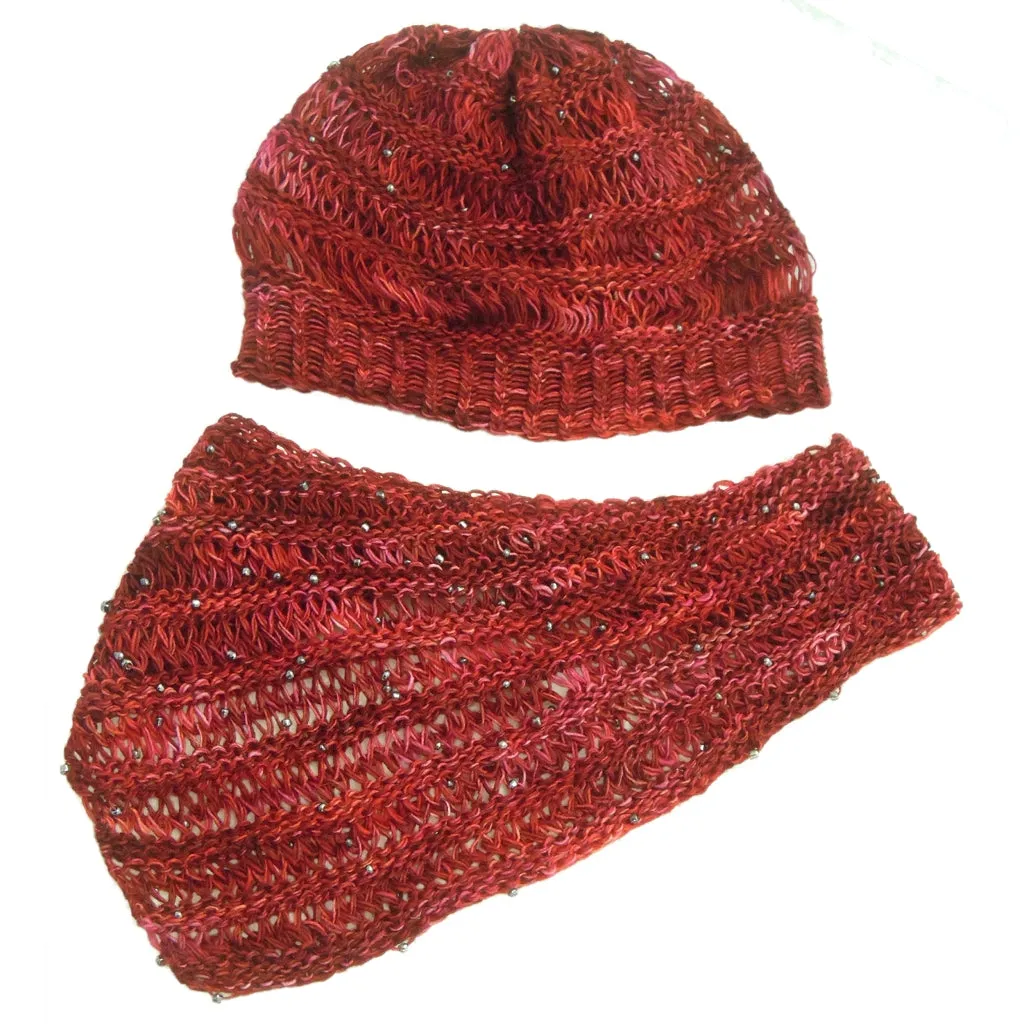 Loom Knitting with Beads, Hat and Cowl Pattern