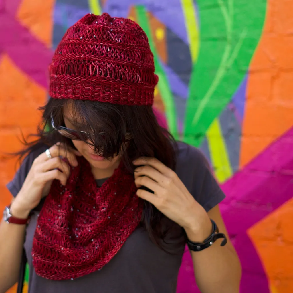 Loom Knitting with Beads, Hat and Cowl Pattern