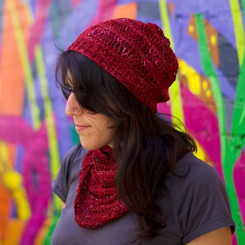 Loom Knitting with Beads, Hat and Cowl Pattern