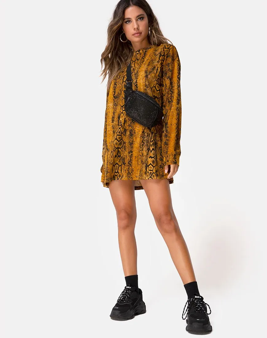 Lotsun Jumper Dress in Snake Mustard