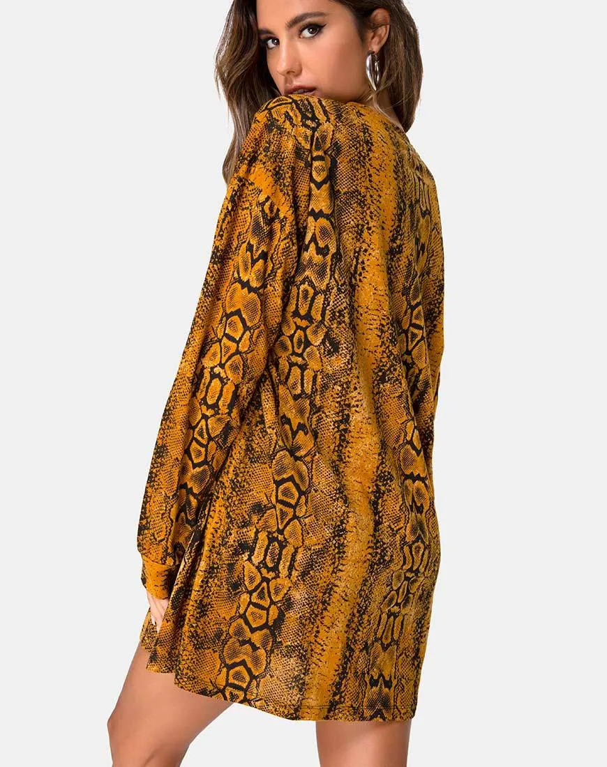 Lotsun Jumper Dress in Snake Mustard