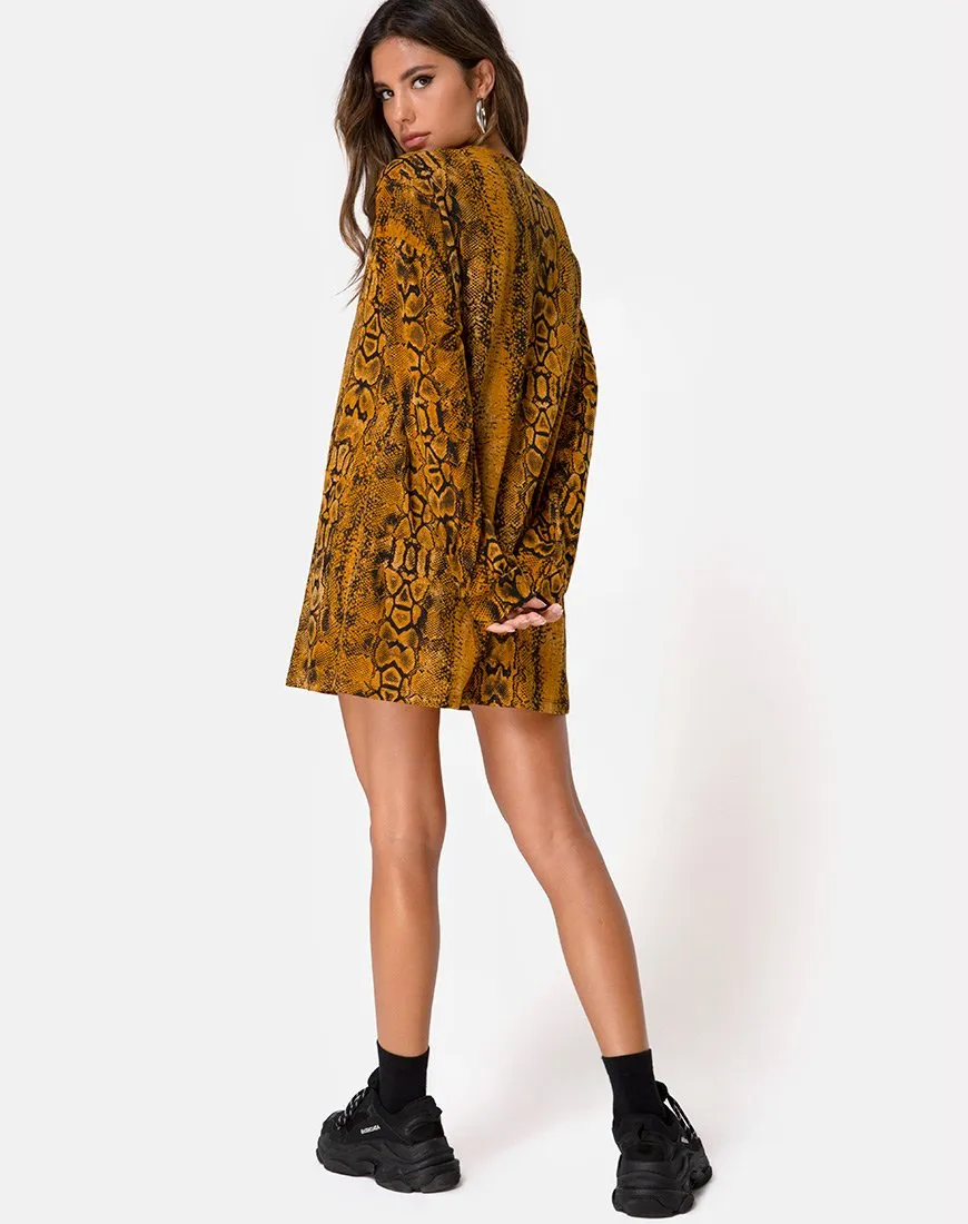 Lotsun Jumper Dress in Snake Mustard