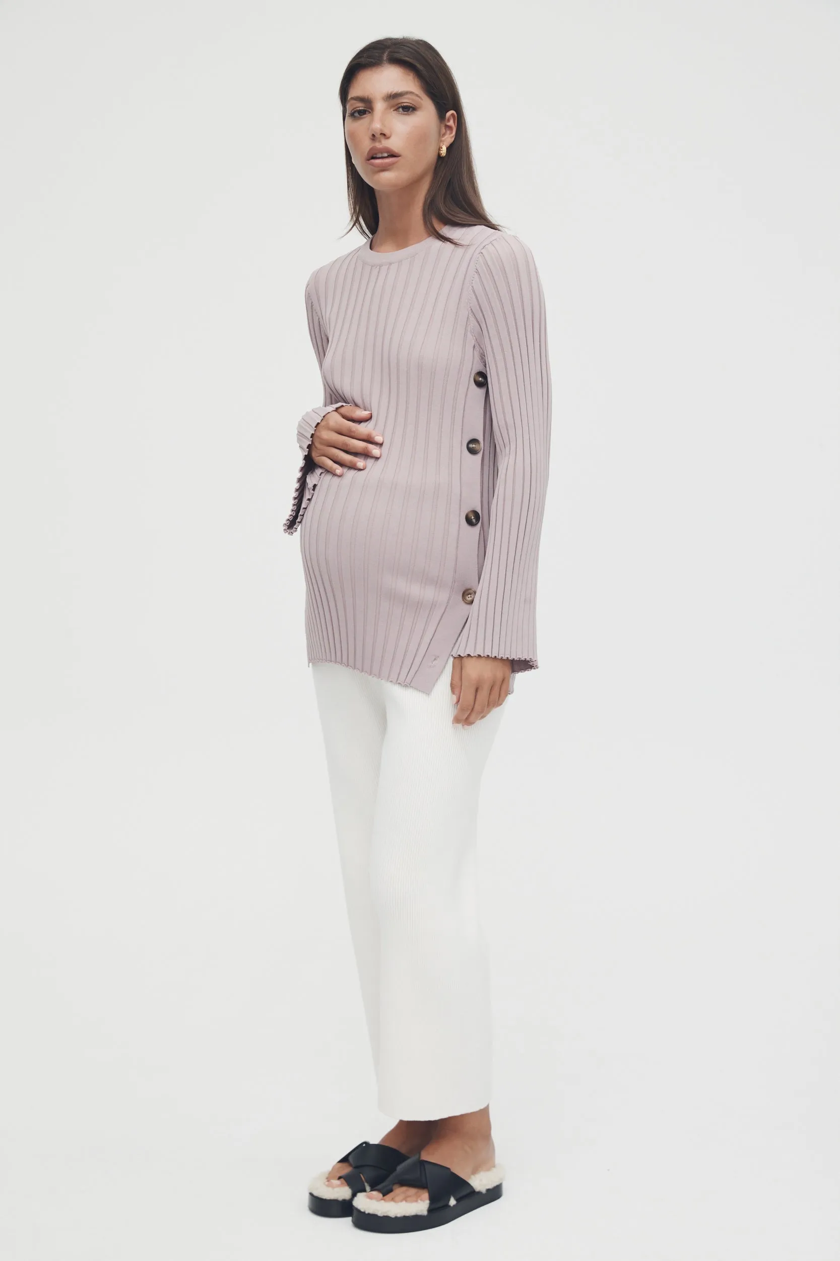 Luxe L/S Button Knit (Mushroom Pink) - FINAL SALE