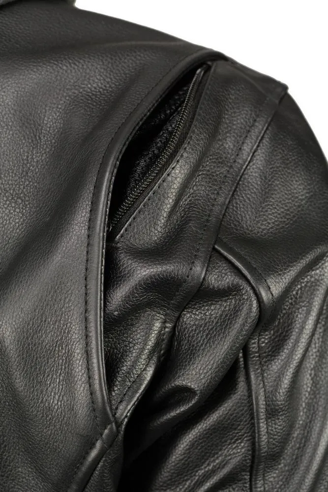 M Boss Motorcycle Apparel BOS11502 Men's Black Armored Leather Scooter Jacket with Removable Hood