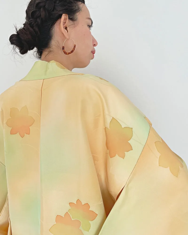 Maple Leaves on Soft Yellow Gold Haori Kimono Jacket