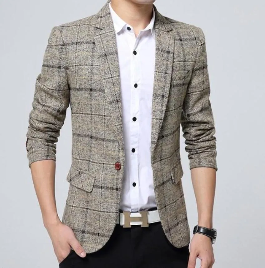 Mens Navy Plaid Blazer