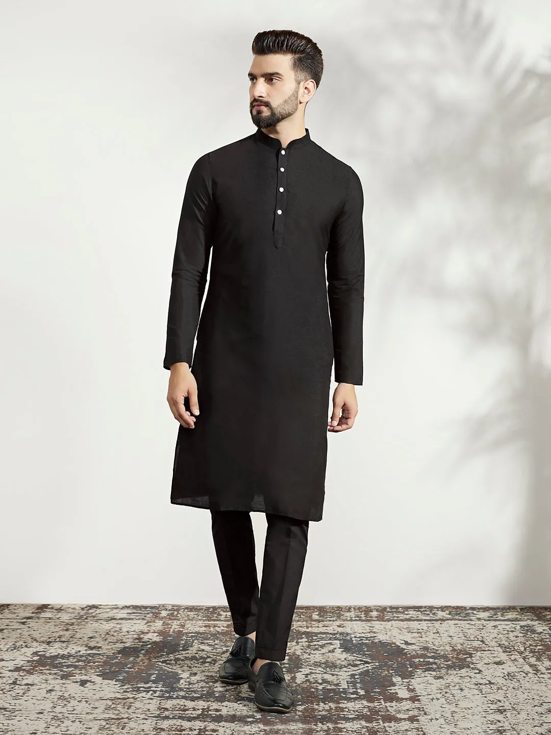 Men's Olive Kurta Jacket Trouser Set