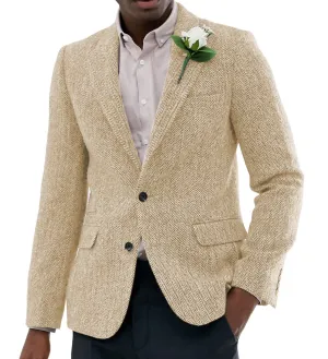 Men's Wool Herringbone Formal Notch Lapel Blazer