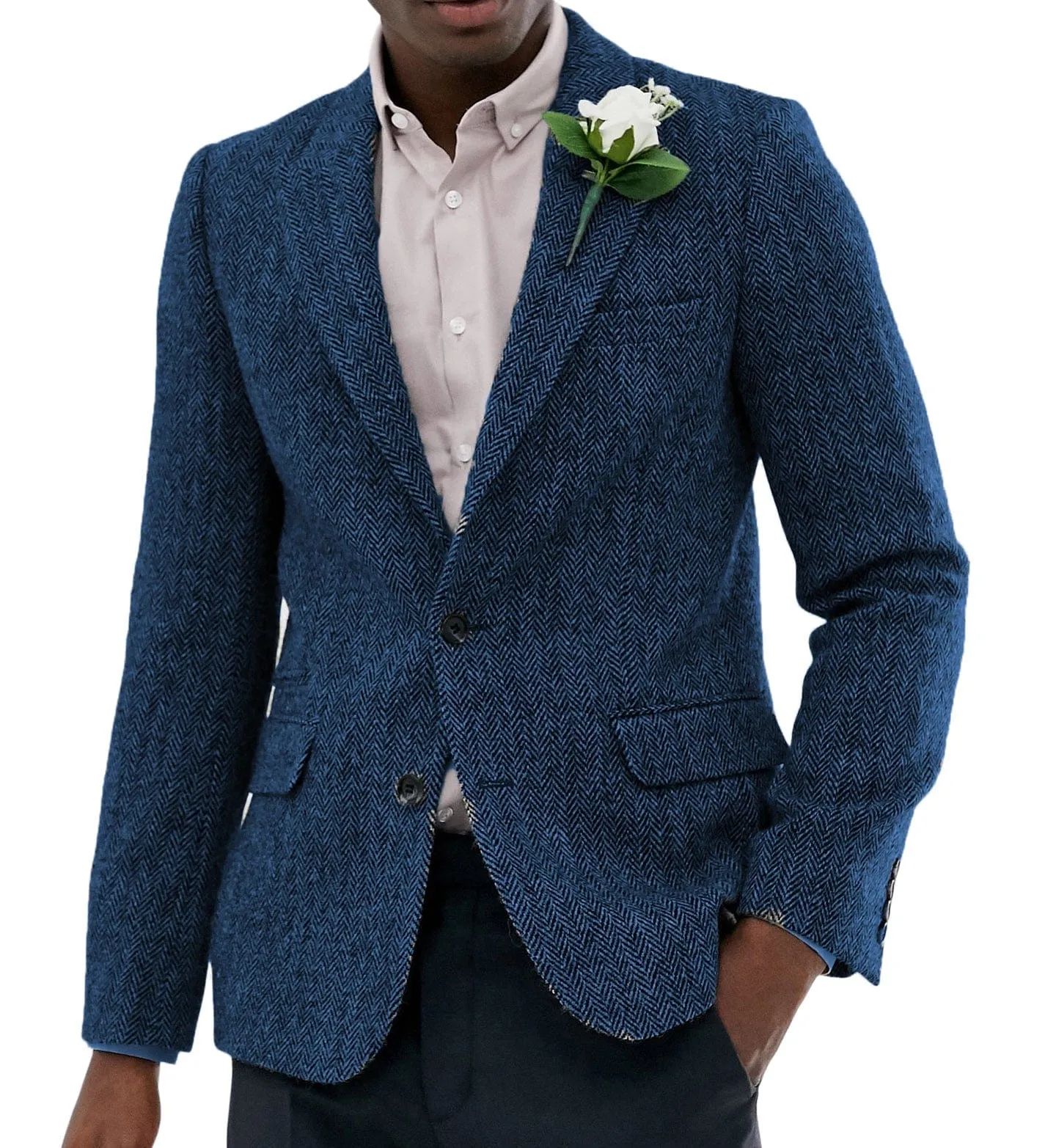 Men's Wool Herringbone Formal Notch Lapel Blazer