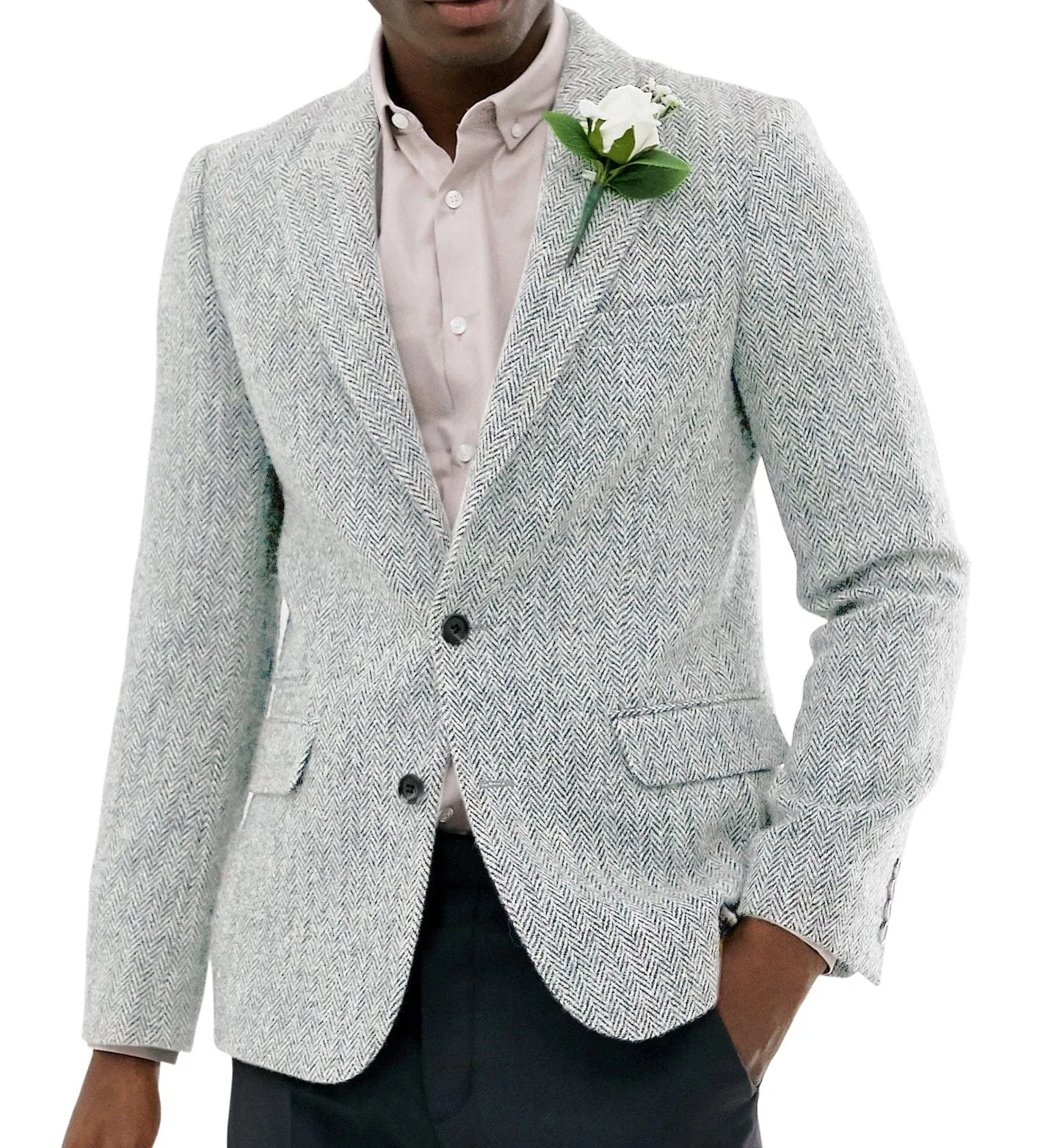 Men's Wool Herringbone Formal Notch Lapel Blazer