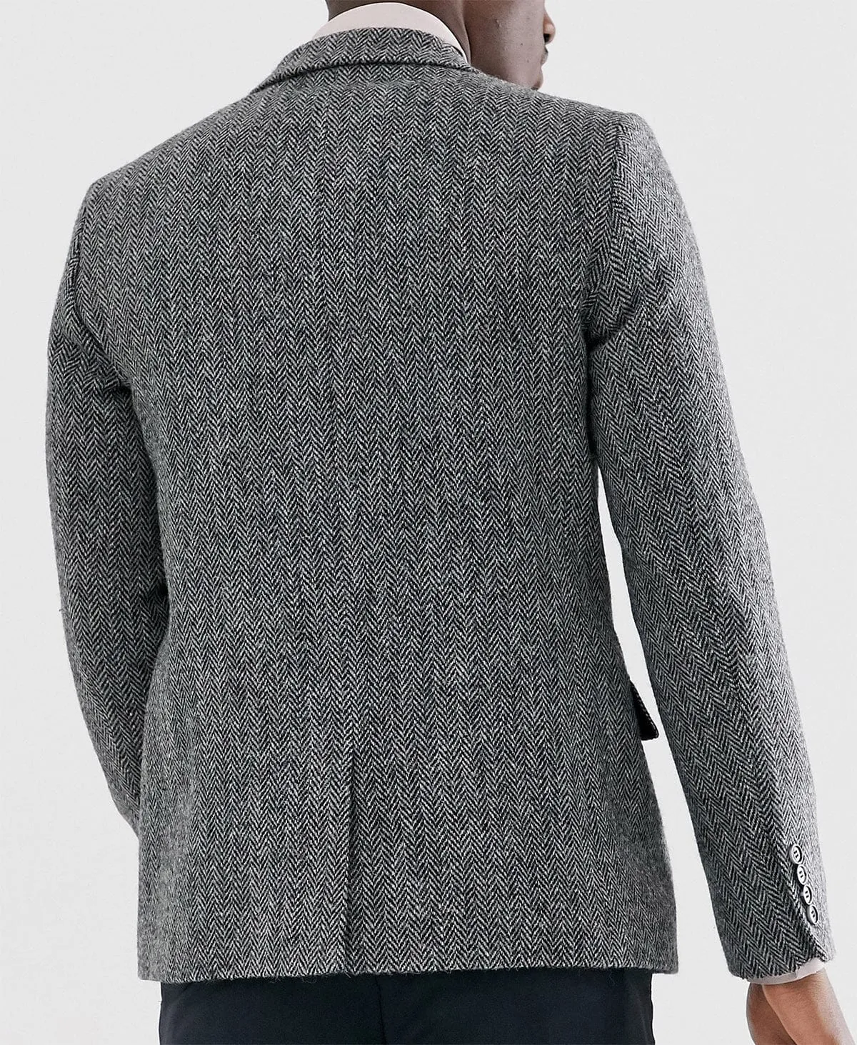 Men's Wool Herringbone Formal Notch Lapel Blazer