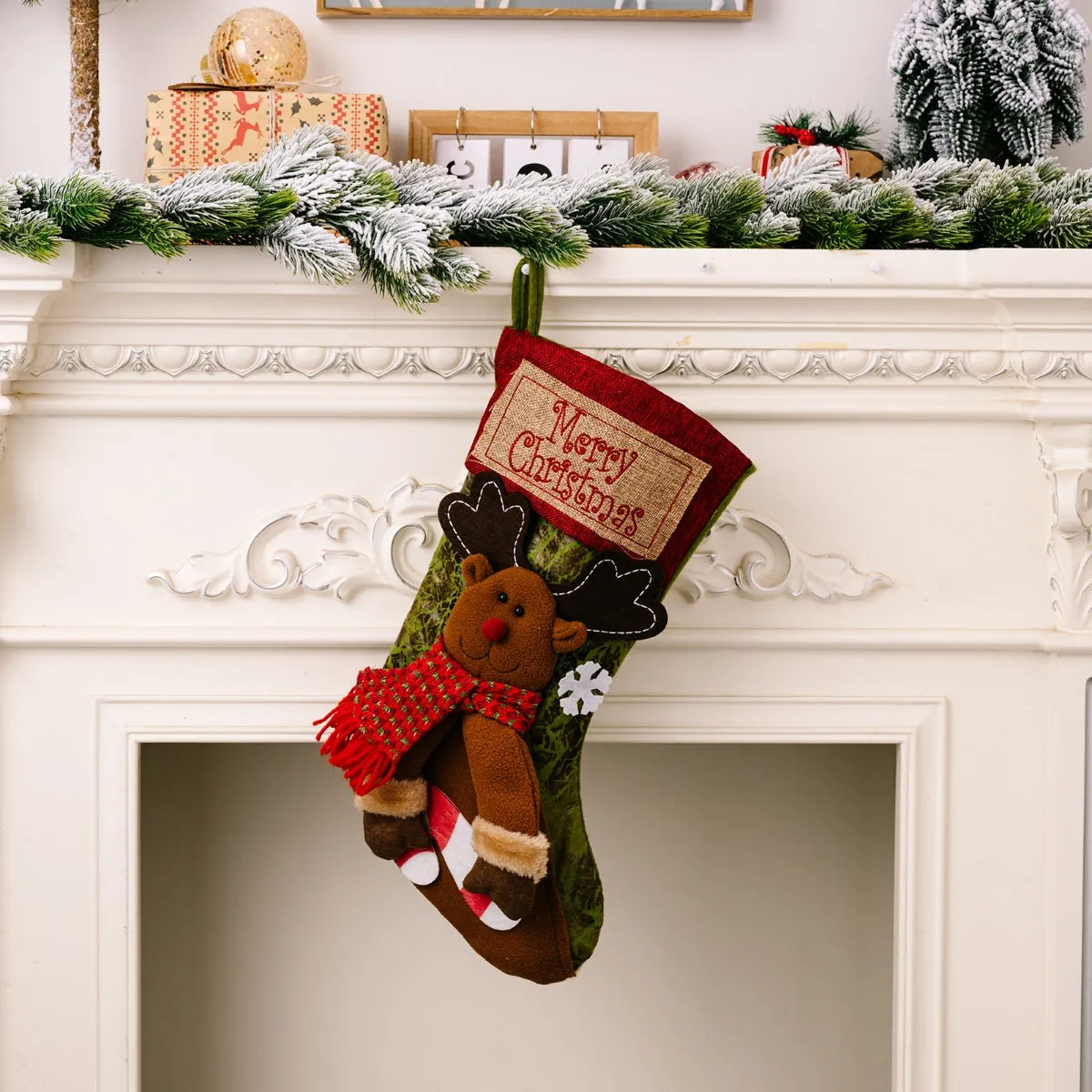 MERRY CHRISTMAS Santa Reindeer Snowman Character Stocking