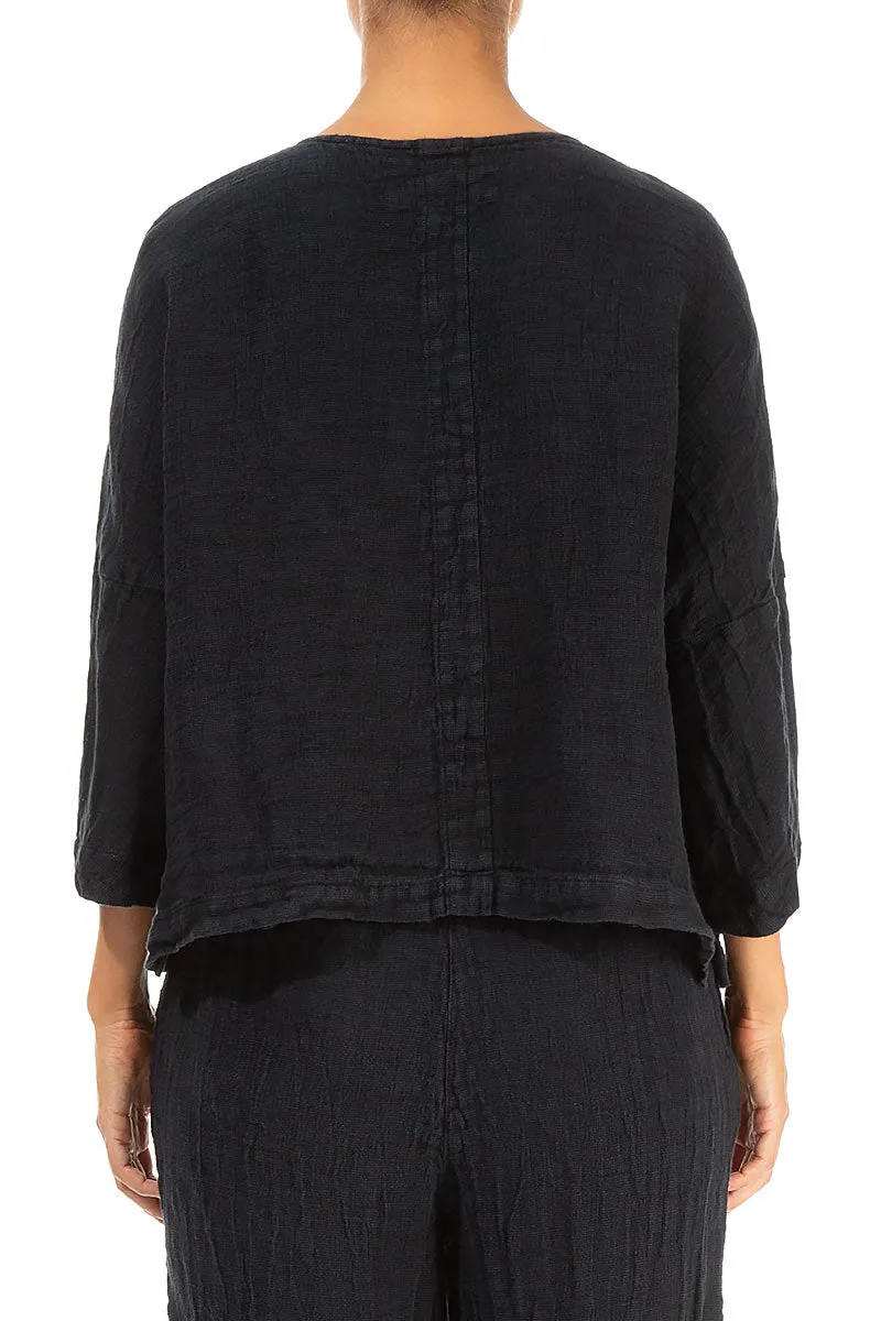 Midnight Blue Mélange Linen Jacket Blouse