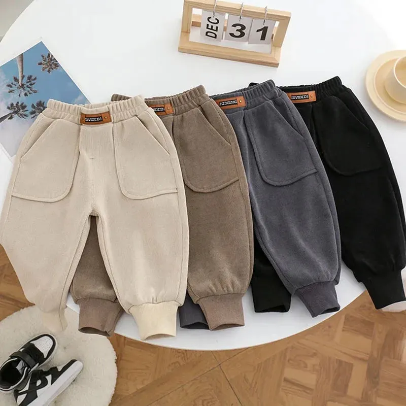 MILANCEL 2024 New Autumn Kids Trousers Children Solid Color Knickerbockers Boys Simplicity Versatile Jogger Pants