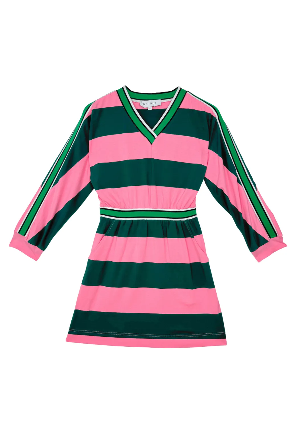 Mini Track Dress - Pink and Green Rugby Stripe