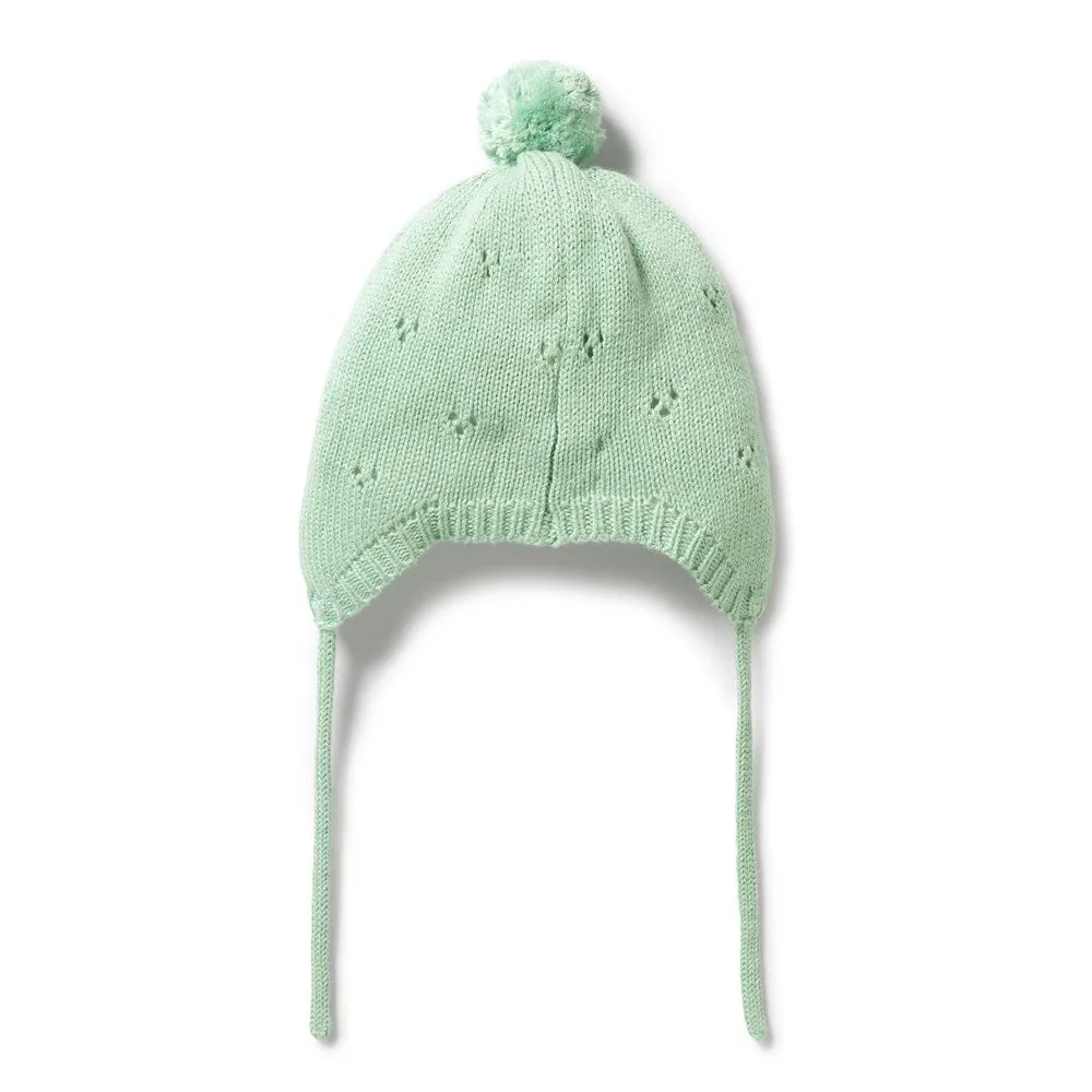 Mint Green Knitted Pointelle Bonnet