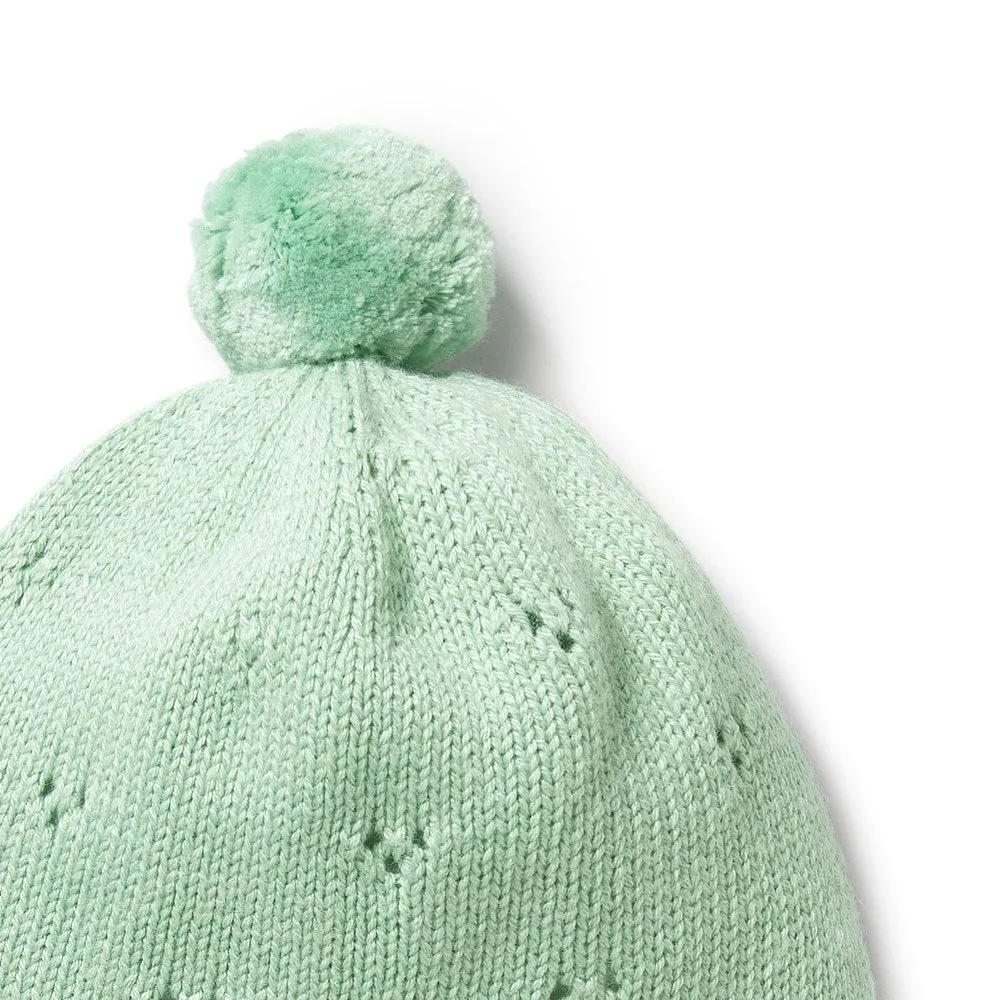 Mint Green Knitted Pointelle Bonnet