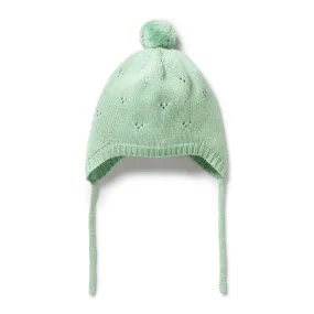 Mint Green Knitted Pointelle Bonnet