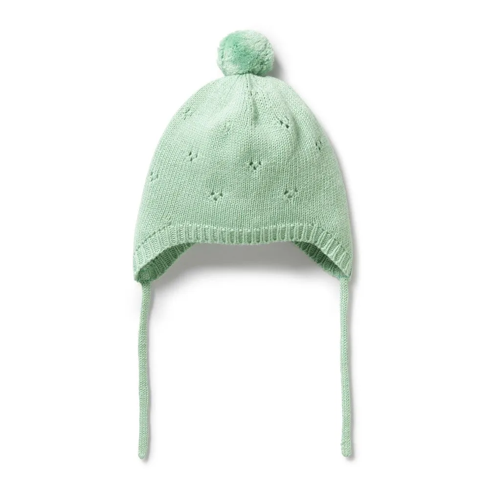 Mint Green Knitted Pointelle Bonnet