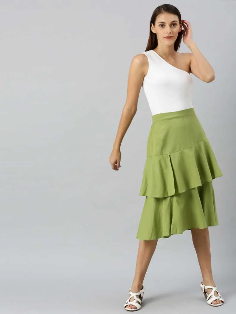 Mint Green Layered Midi Skirt