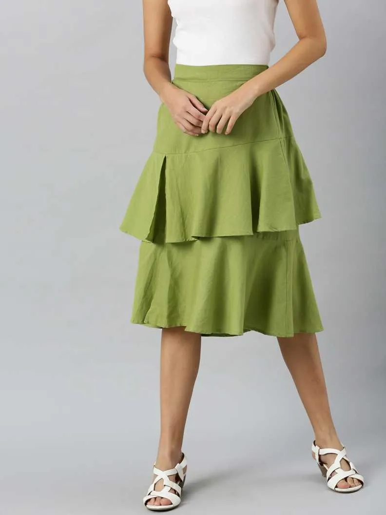 Mint Green Layered Midi Skirt