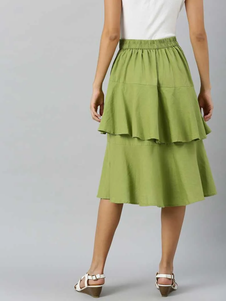 Mint Green Layered Midi Skirt