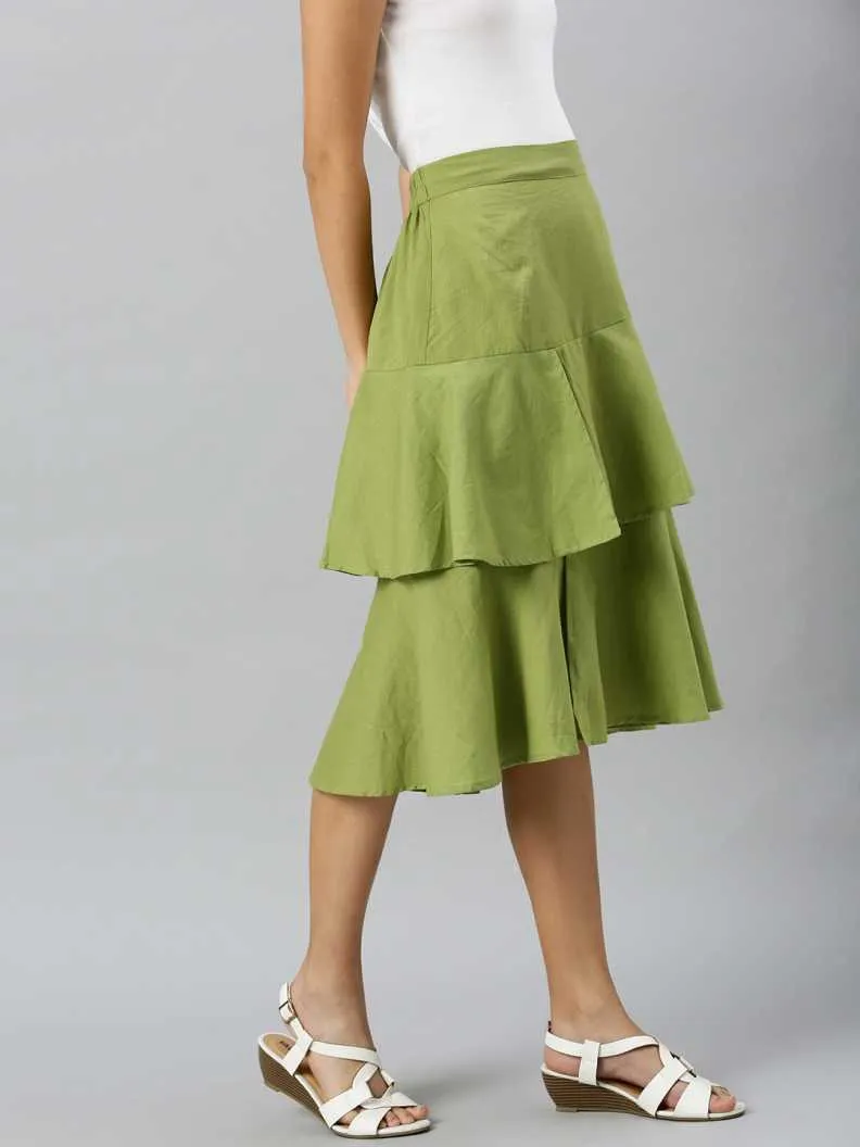 Mint Green Layered Midi Skirt