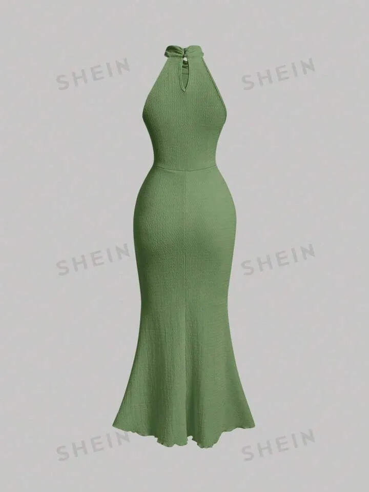 MOD sleeveless halter neck mermaid dress in green