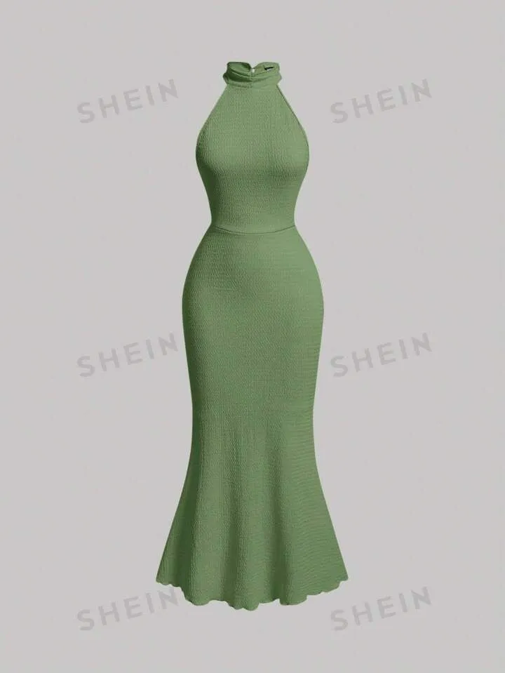 MOD sleeveless halter neck mermaid dress in green