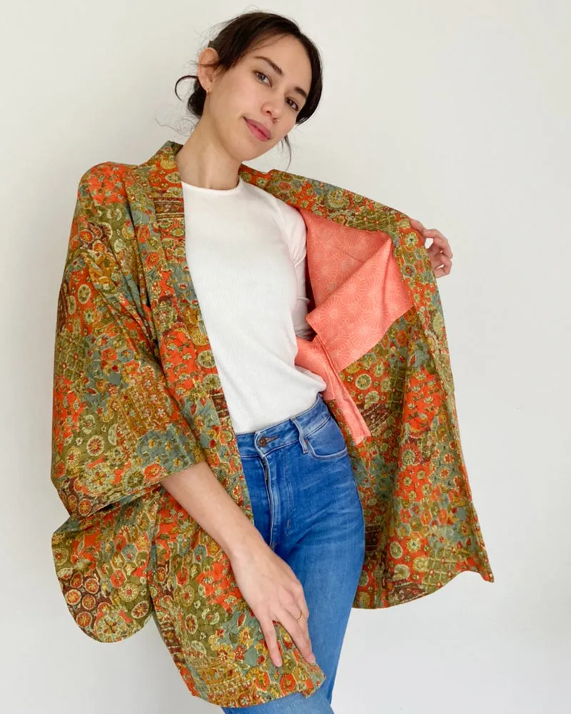 Modern Floral Textile Haori Kimono Jacket