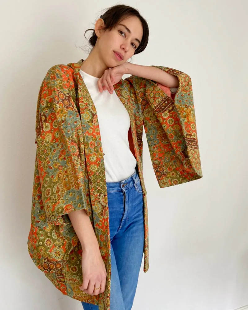 Modern Floral Textile Haori Kimono Jacket