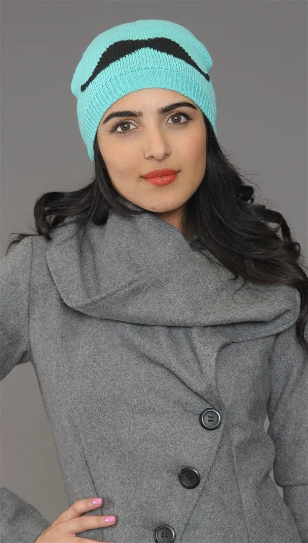 Mustache Knit Beanie Hat in Mint Green