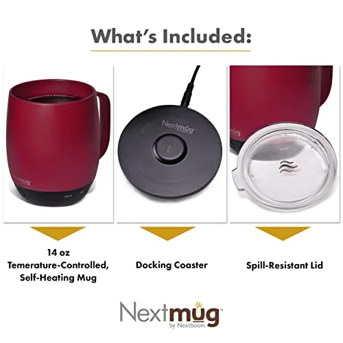 Nextmug - Temperature-Controlled, Self-Heating Coffee Mug (Burgundy - 14 oz.)