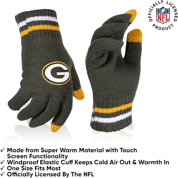 NFL Official Youth Super Soft Winter Beanie Knit Hat With Extra Warm Touch Screen Gloves|Green Bay Packers