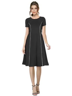 Odette Black Skater Knit Fabric Dress For Women