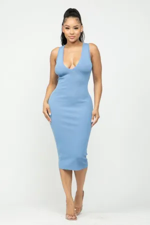 Olivia V-Cut Racerback Midi Dress (Blue)