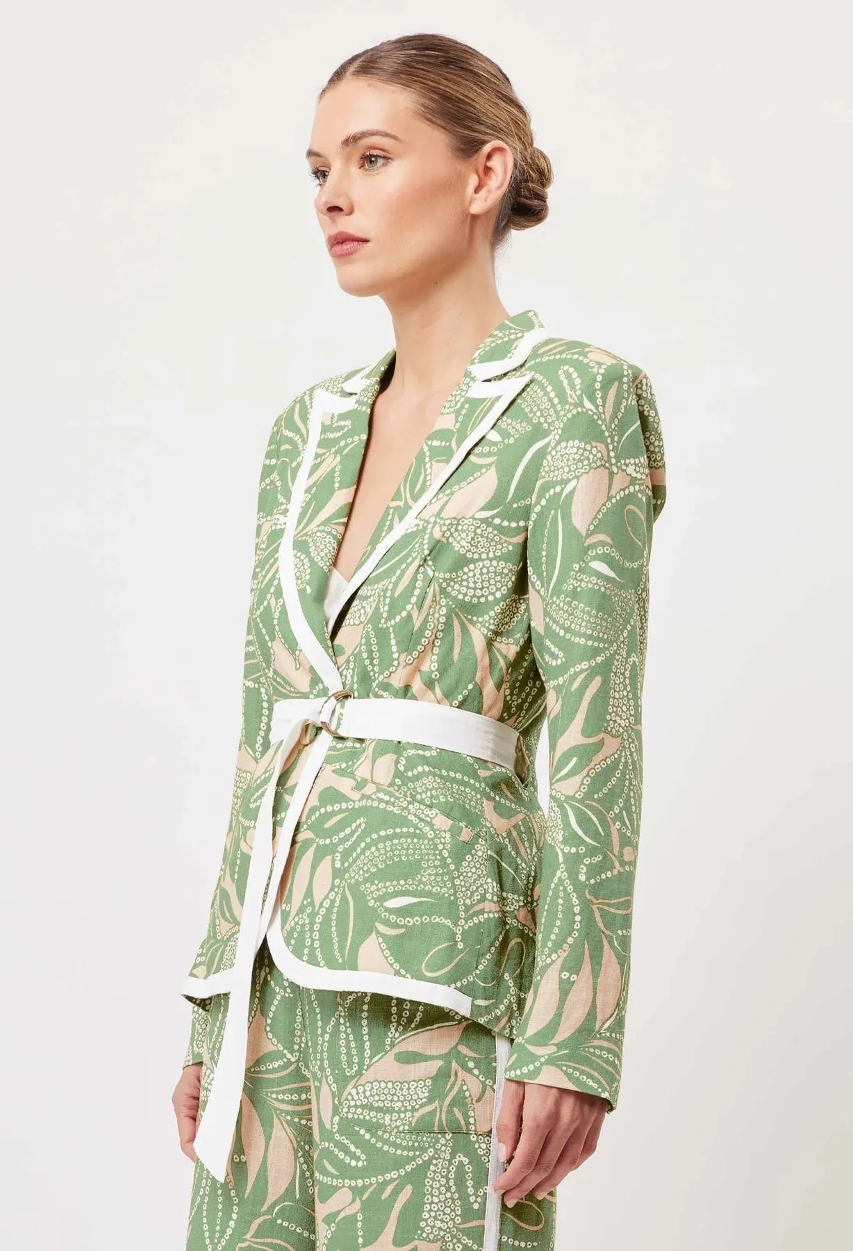 ONCE WAS GRANADA LINEN VISCOSE BLAZER IN JUNGLE TROPICO