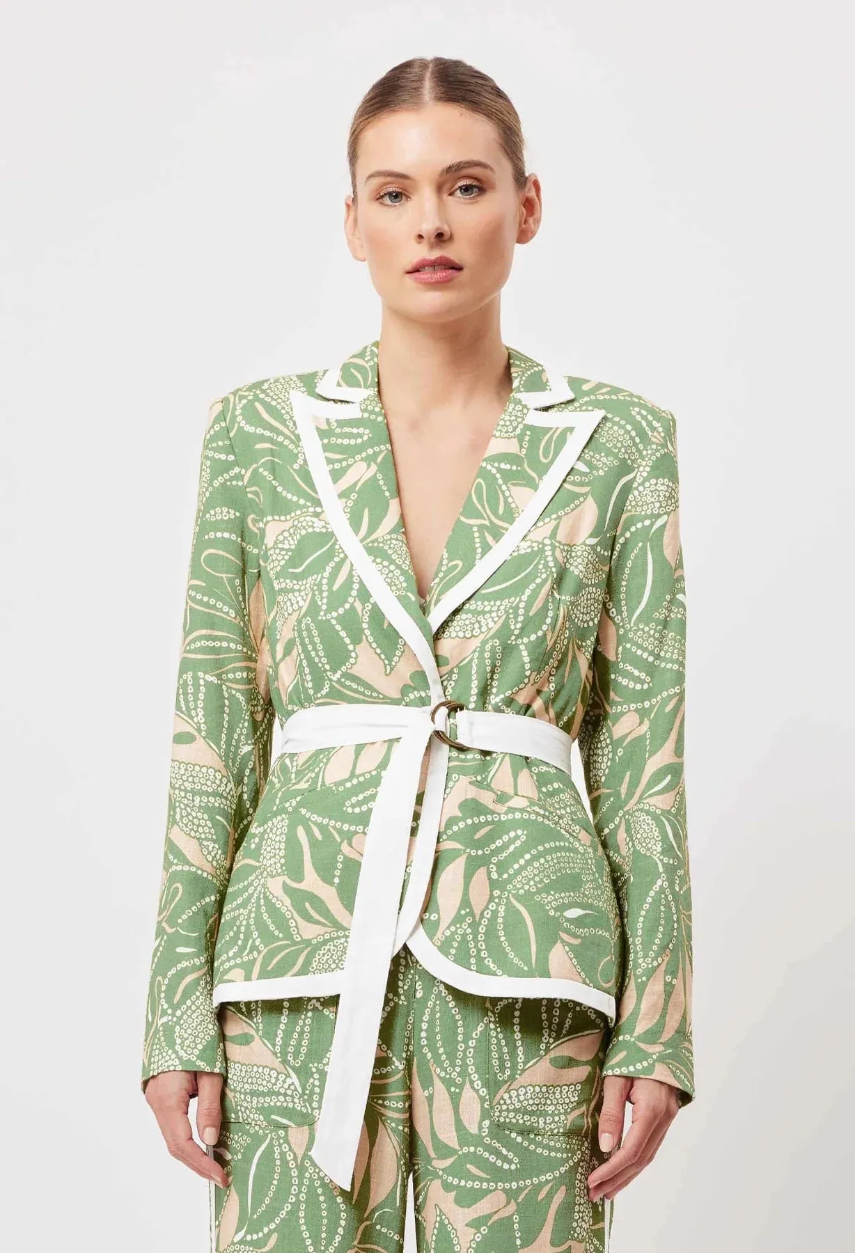 ONCE WAS GRANADA LINEN VISCOSE BLAZER IN JUNGLE TROPICO