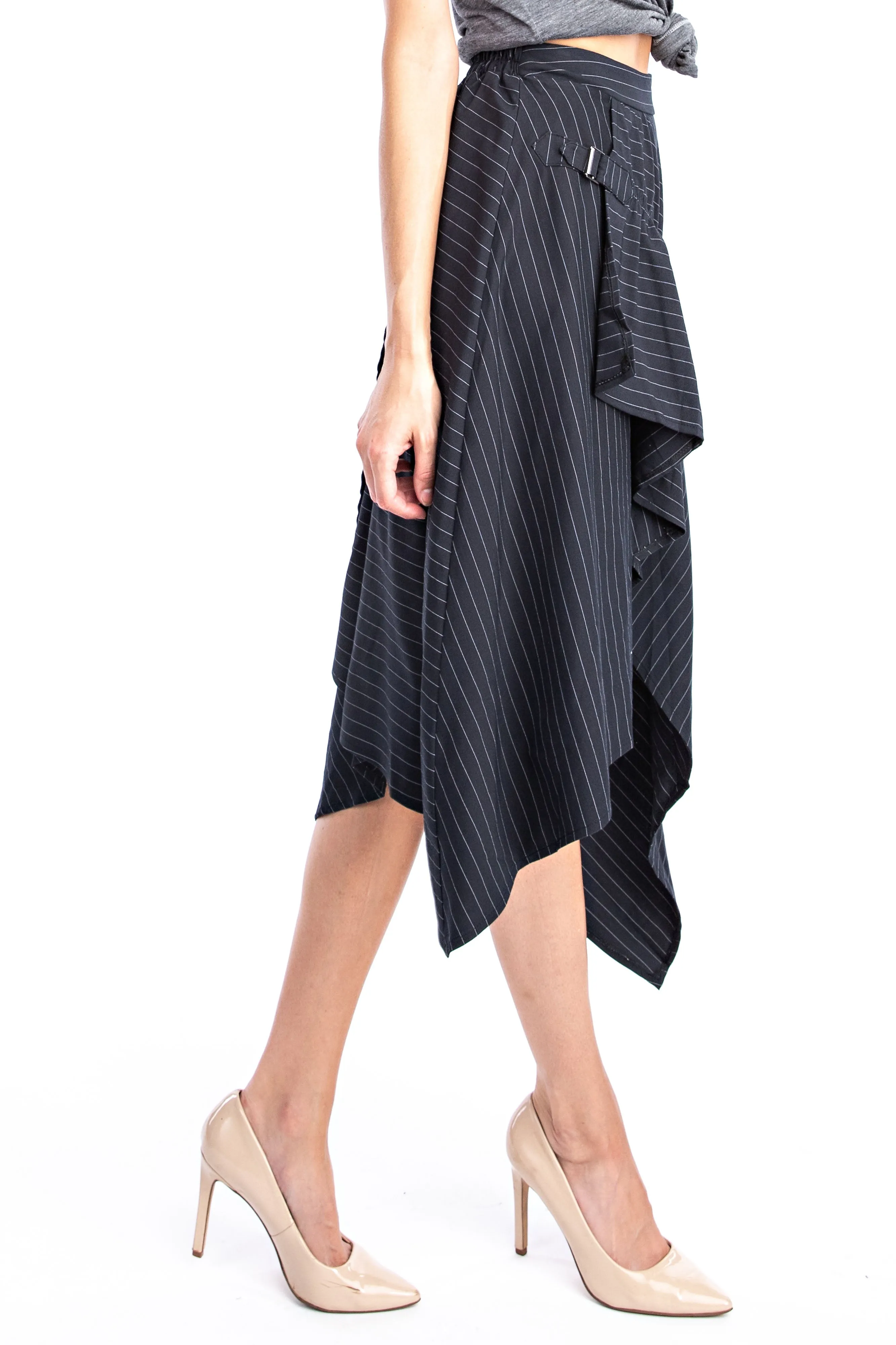 Onyx Pinstripe Handkerchief Skirt