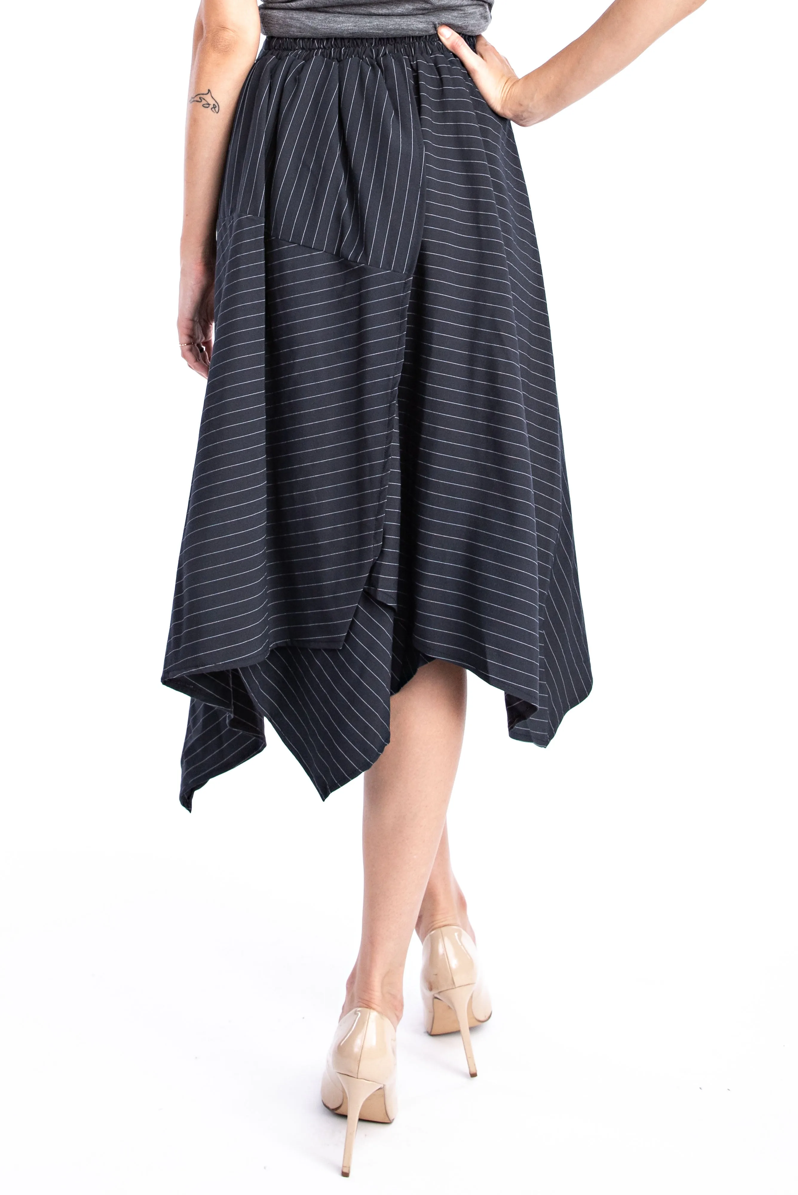 Onyx Pinstripe Handkerchief Skirt