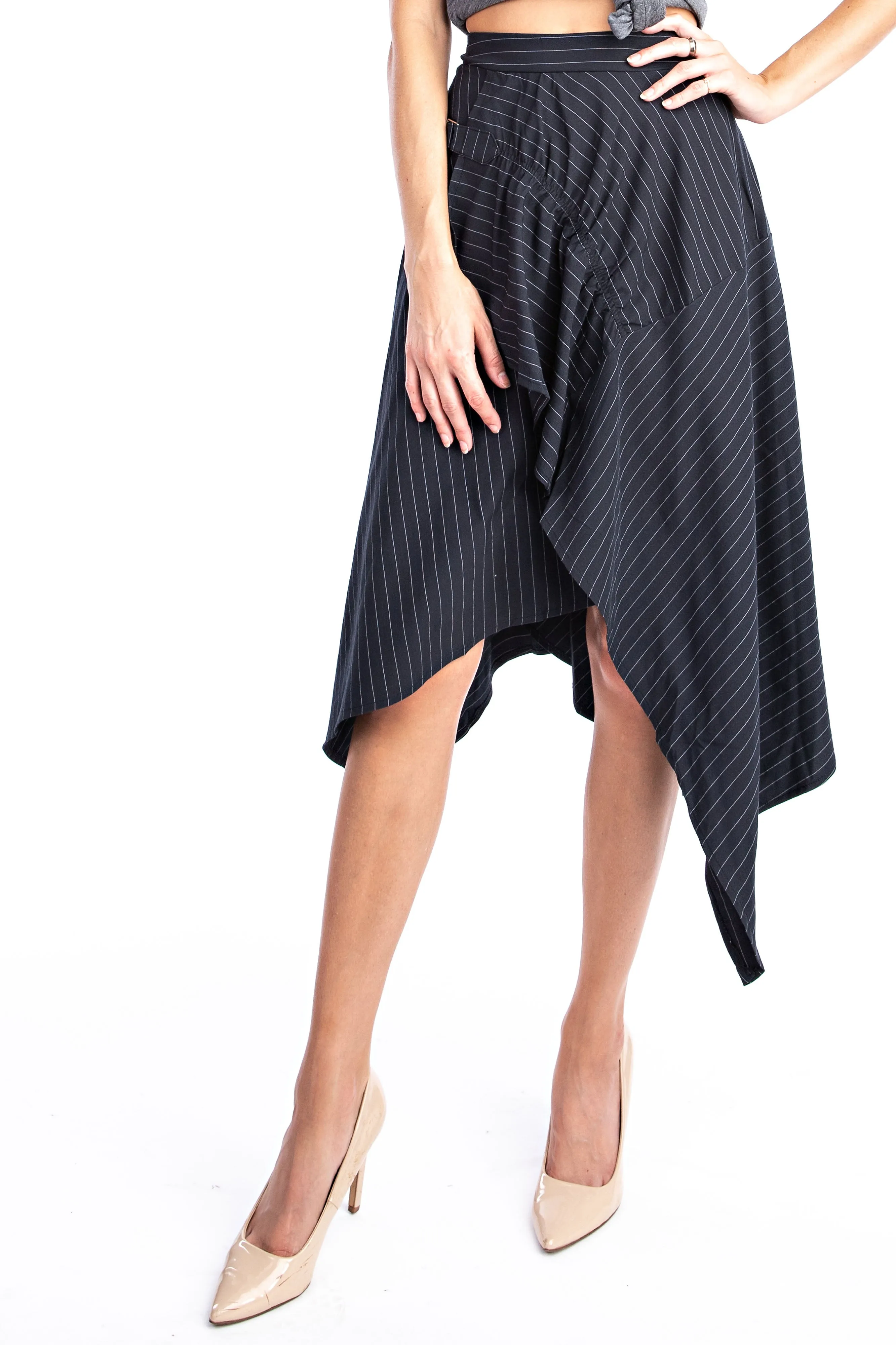 Onyx Pinstripe Handkerchief Skirt